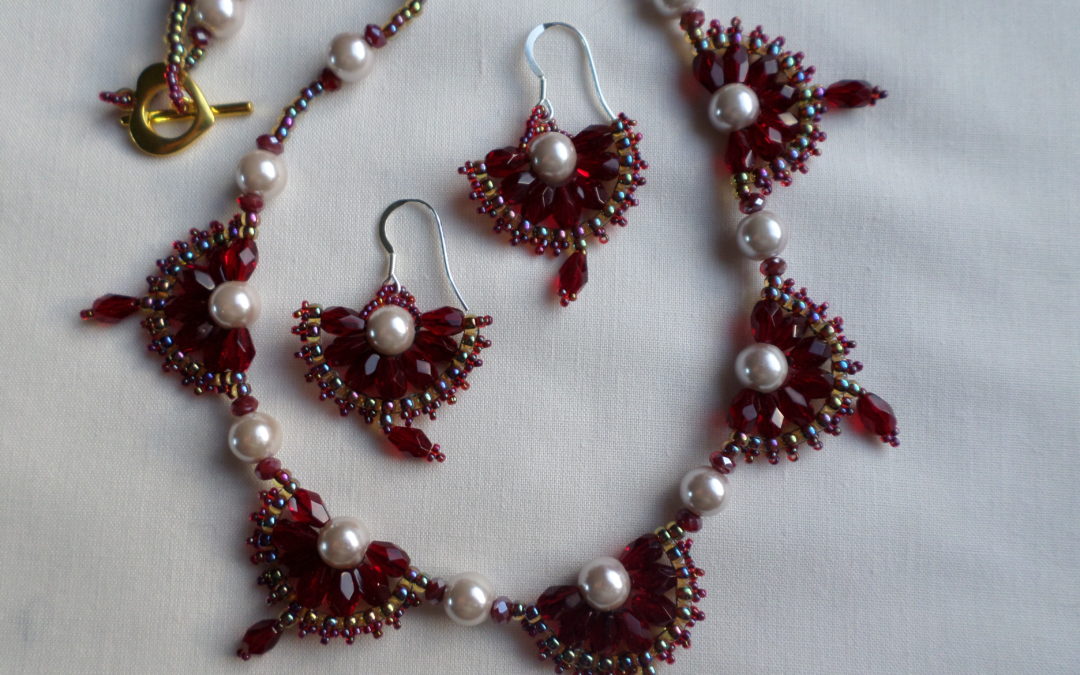 Beaded necklace and earrings by Sue Bee