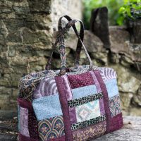 Bernadette Erskine-Hornyold - Overnight bag in lavender and sage patchwork velvets and jaquards